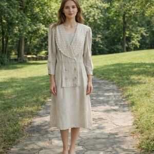 Farouche | Lori Weidner Vintage Soft Beige Rayon Linen Lace Dress